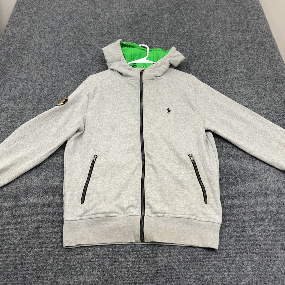 Polo Ralph Lauren Hoodie Mens M Grey Full Zip Crest Patch Streetwear Casual
